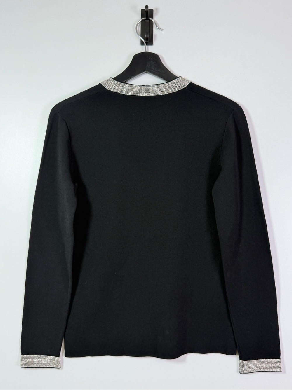 Yves Saint Laurent Metallic Trim V-Neck Knit Sweater XS Black Silver - Picture 2 of 9